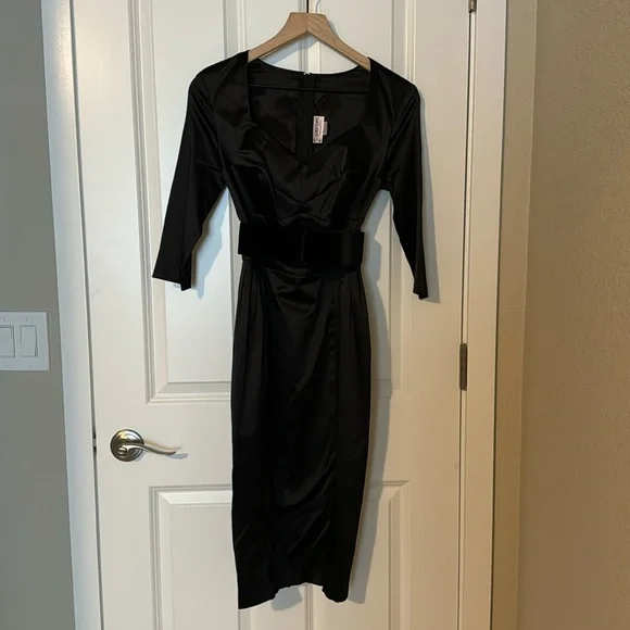 princess polly baby blue dress Black Velvet Thob Dress with Red Embroidery and Golden Satin Belt main image 0